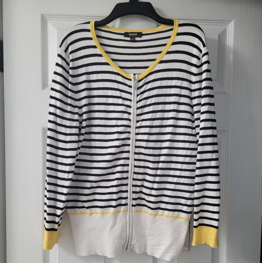 Striped, zip-up cardigan, size medium